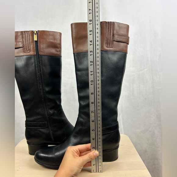 BANDOLINO BDCastin Leather Riding Boots Women's 9 Black Brown Knee High Zip Gold - Picture 9 of 9
